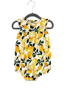 Old Navy Baby Girl Orange Print One Piece Bubble Romper 6 to 12 Months Summer